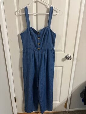 Old Navy soft Denim Button-Front Jumpsuit in Medium Blue